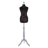 Display Guru Female Uk Size 8/10 Dressmakers Tailors Dummy Mannequin, Brown Flower on Black Torso Bust With Silver Wood Tripod Stand